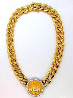 1908 Liberty Fine Gold Coin 2.00ct Diamonds Cuban Link Necklace Huge+