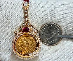 1909 $2.5 American BLP Coin Pendant Ruby & Diamonds 1.90ct