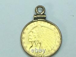 1909 Indian Head $2.50 quarter Eagle Gold coin pendant. 4.8gm