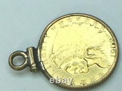 1909 Indian Head $2.50 quarter Eagle Gold coin pendant. 4.8gm