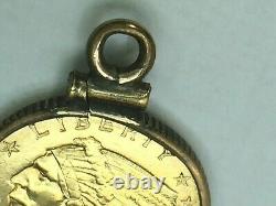 1909 Indian Head $2.50 quarter Eagle Gold coin pendant. 4.8gm