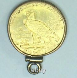 1909 Indian Head $2.50 quarter Eagle Gold coin pendant. 4.8gm