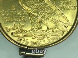 1909 Indian Head $2.50 quarter Eagle Gold coin pendant. 4.8gm