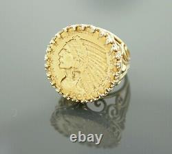 1909 Indian Head Half Eagle $5 Gold Coin in 14k Gold Ring Size 5 3/4