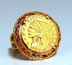 1910 $2.5 Fine Gold Coin Ring 14kt Bullion Deco