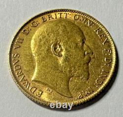 1910 Gold Great Britain Edward Vii. 917 Fine Gold 1/2 Sovereign Coin