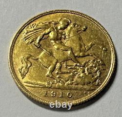 1910 Gold Great Britain Edward Vii. 917 Fine Gold 1/2 Sovereign Coin