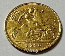 1910 Gold Great Britain Edward Vii. 917 Fine Gold 1/2 Sovereign Coin
