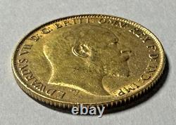 1910 Gold Great Britain Edward Vii. 917 Fine Gold 1/2 Sovereign Coin