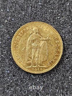 1910 Hungary Hungarian 10 Korona Gold. 900 Fine ASW 0.09802 oz Coin