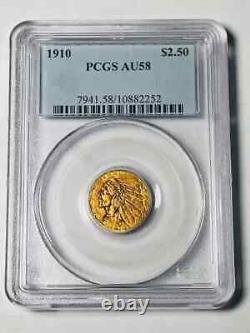 1910 P Gold Quarter Eagles $2 1/2 Indian Head PCGS AU-58