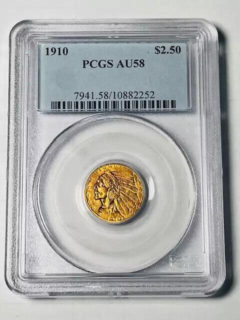 1910 P Gold Quarter Eagles $2 1/2 Indian Head Pcgs Au-58