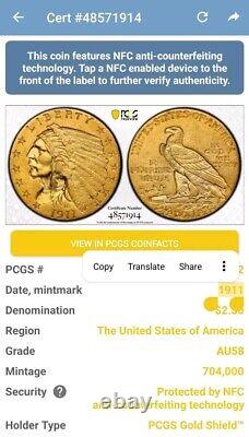 1911 $2.50 PCGS AU58 Gold Indian