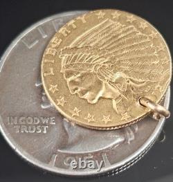 1912 2 1/2 DOLLAR INDIAN HEAD GOLD COIN DRILLED Pendant Charm