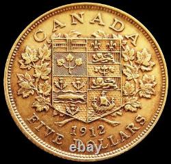 1912 Gold Canada $5 Dollar King George V Coin Choice Extra Fine