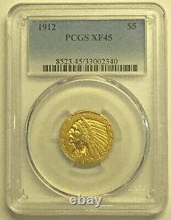 1912 Gold Half Eagles, Choice Extra Fine Gold Coin PCGS XF 45