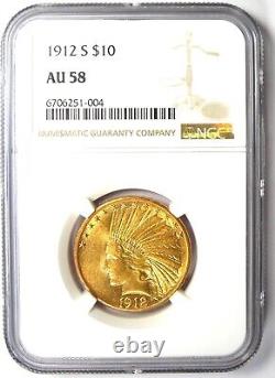 1912-S Indian Gold Eagle $10 Coin Certified NGC AU58 Rare San Francisco Coin