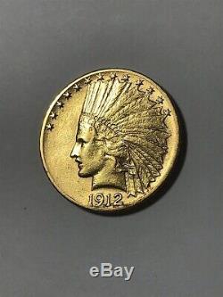 1912-p $10 Us Gold Indian Eagle Coin Very Fine Details Ships Free G$10