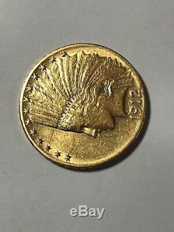 1912-p $10 Us Gold Indian Eagle Coin Very Fine Details Ships Free G$10