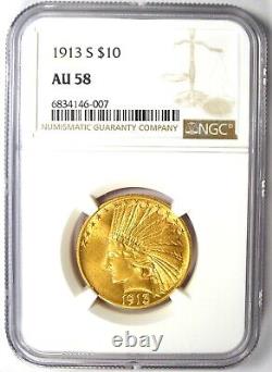 1913-S Indian Gold Eagle $10 Coin Certified NGC AU58 Rare San Francisco Coin