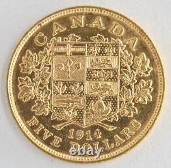 1914 Canada $5 Dollars Ruler George V. 900 Fine Gold Coin Bullion KM# 26