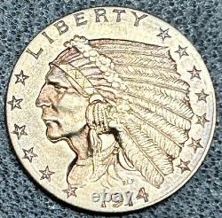 1914-D $2.50 Indian Head Quarter Eagle Gold XF! Better Date