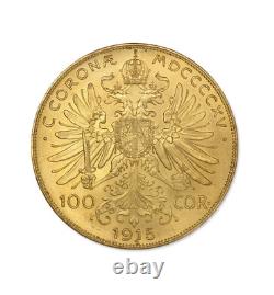 1915 100 Corona Gold Austrian/Hungarian Coin. 9802 oz Fine Gold