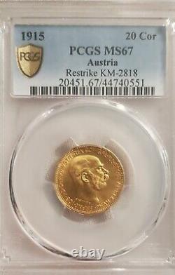 1915 20 coronas restrike km-2818 MS67 Austria gold coin