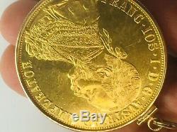 1915 AUSTRIAN 4 DUCAT GOLD COIN (. 4438 TROY OUNCE) SET IN 14K BEZEL 17.5gm