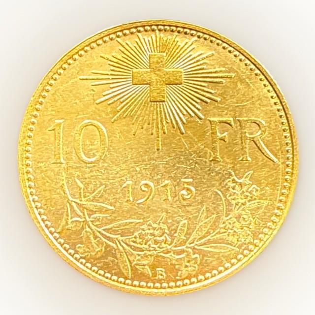 1915 B Switzerland Confederation Helvetia 10 Francs. 900 Fine Gold Coin Km# 36