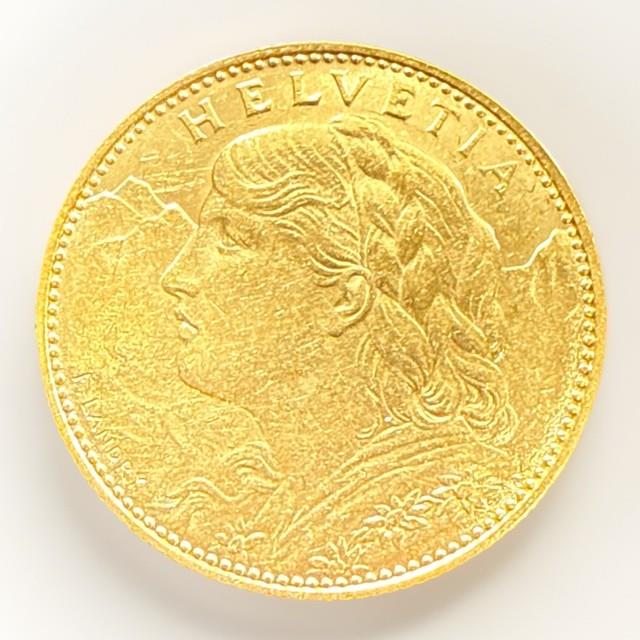 1915 B Switzerland Confederation Helvetia 10 Francs. 900 Fine Gold Coin Km# 36