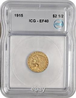 1915 Indian Head $2 1/2 Gold $2.50 ICG EF40 Extra Fine XF 40
