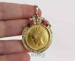 1915 US Ten Dollar Indian Head Coin Pendant With Chain 14k Yellow Gold Plated