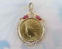 1915 US Ten Dollar Indian Head Coin Pendant With Chain 14k Yellow Gold Plated