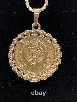 1919 Dos Medio Pesos Gold Coin Rope Bezel Fine Gold Mexico Estados With14kt Chain