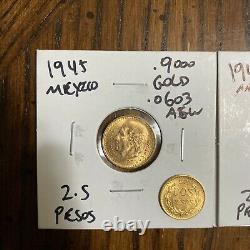 1920 1945 2 / 2.5 pesos mexico gold (3) coin Lot. 900 Fine Gold