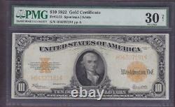 1922 $10 Beautiful Pmg Very Fine 30 Gold Coin Certificate