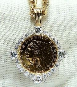 1925 Indian Head $2.5 1.65ct Diamonds Coin Necklace 18 Karat