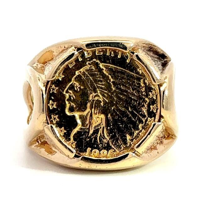 1926 2.5 Dollars Indian Head Fine Gold Coin & 14k Gold Ring 22.2grams Size 13.75