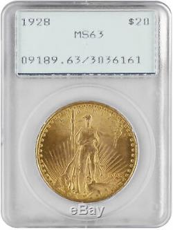 1928 $20 Gold Saint Gaudens Double Eagle MS63 PCGS Green. 900 fine gold