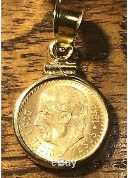 1945 2 1/2 Pesos 22k Fine Mexican Gold Coin Dos Y Medio Pesos W 14k Gf Bezel