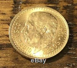 1945 2 1/2 Pesos 22k Fine Mexican Gold Coin Dos Y Medio Pesos W 14k Gf Bezel