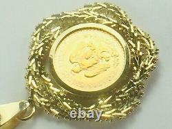 1945 2.5 Peso Mexico gold coin on 10k custom made fancy link bezel. 6.8gm