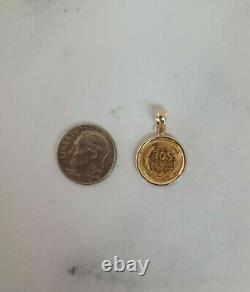 1945 Dos Pesos Gold Coin Pendant with Polished Bezel 2 Pesos Fine Gold