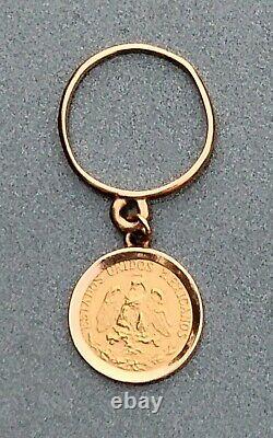1945 Dos Pesos Gold Coin Ring Pendant, 2 Pesos Fine Gold Mexico Estados