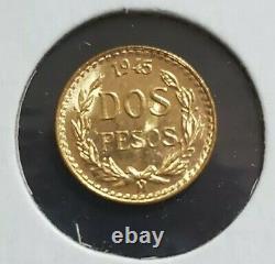 1945 MEXICAN DOS PESOS 2 PESO GOLD COIN. 900 Fine Gold