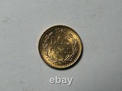 1945 Mexico 2 Pesos. 900 Fine Gold. 0482 AGW