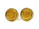 1945 Mexico. 900 Fine Gold Dos Pesos Coins In 14k Round 14mm Bezel Stud Earrings
