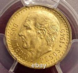 1945 PCGS MS 67 Mexico Gold 2 1/2 Peso Coin, 90% Fine Gold Mexican Coin, KM #463