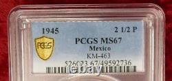 1945 PCGS MS 67 Mexico Gold 2 1/2 Peso Coin, 90% Fine Gold Mexican Coin, KM #463